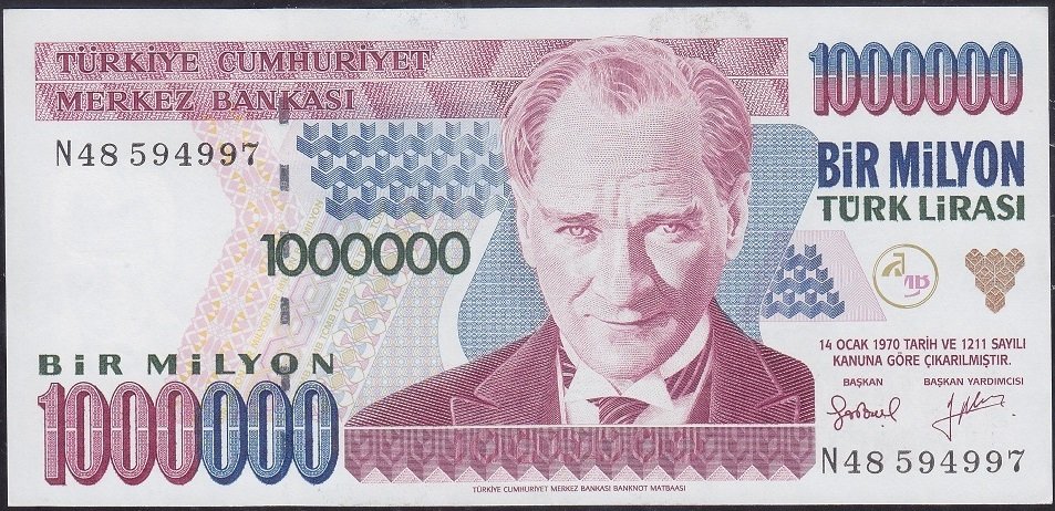 7.Emisyon 2.Tertip 1 000 000 Lira N48 594997 Çilaltı