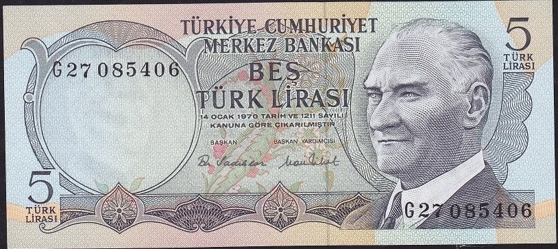 6.Emisyon 2.Tertip 5 Lira G27 085406 Çilaltı Çil