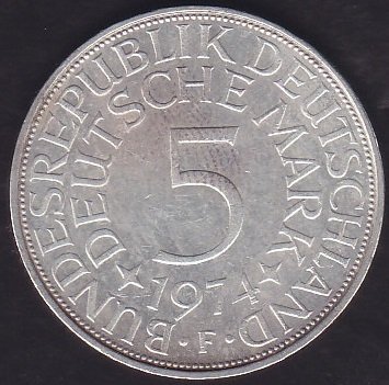 ALMANYA 5 MARK 1974 F SERİSİ GÜMÜŞ
