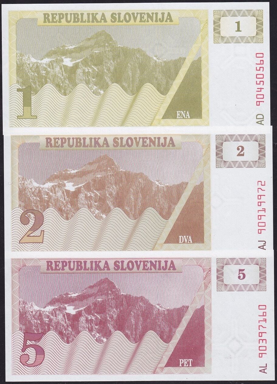 Slovenya 1-2-5 Tolarjev 1990 Çil Set