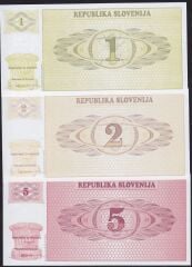 Slovenya 1-2-5 Tolarjev 1990 Çil Set