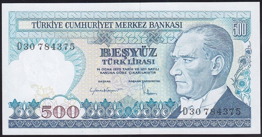 7.Emisyon 2.Tertip 500 Lira D30 784375 Çil