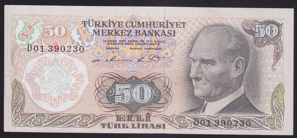 6.EMİSYON 1.TERTİP 50 LİRA D01 390230 ÇÇT eski kağıt para fiyatları