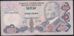 6.EMİSYON 2.TERTİP 1000 LİRA D21 309091 TEMİZ