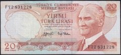 6.Emisyon 3.Tertip 20 Lira F72 831228 Çok Temiz+