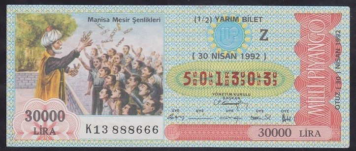 1992 30 NİSAN YARIM BİLET Z SERİSİ
