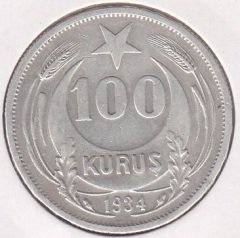 1934 YILI 100 KURUŞ GÜMÜŞ