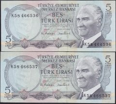 6.EMİSYON 2.TERTİP 5 LİRA K58 466536 537 SERİ TAKİPLİ ÇÇT ÇİLALTI