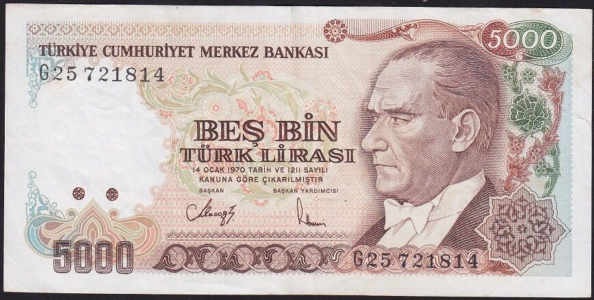 7.Emisyon 4.Tertip 5000 Lira G25 721814 Çok Çok Temiz