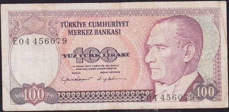 7.Emisyon 2.Tertip 100 Lira E04 456079 Temiz