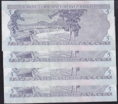 6.EMİSYON 2.TERTİP 5 LİRA J81 340824-25-26-27 SERİ TAKİPLİ 4 ADET ÇİLALTI