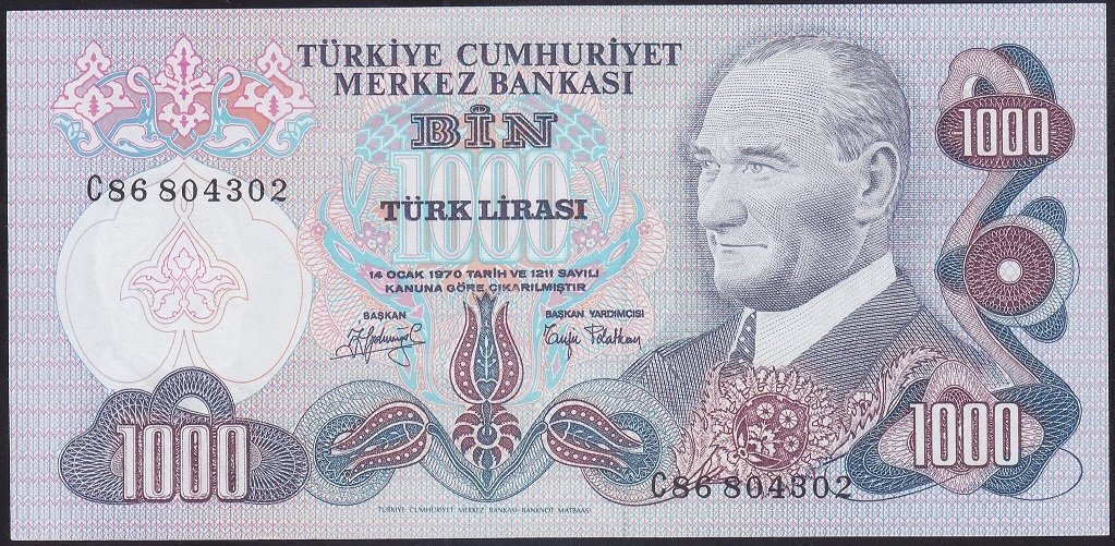 6.EMİSYON 2.TERTİP 1000 LİRA C86 804302 ÇİL