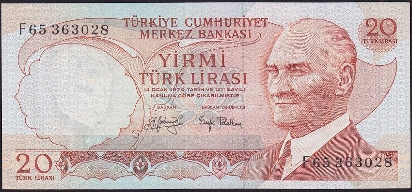6.Emisyon 3.Tertip 20 Lira F65 363028 Ççt Çilaltı