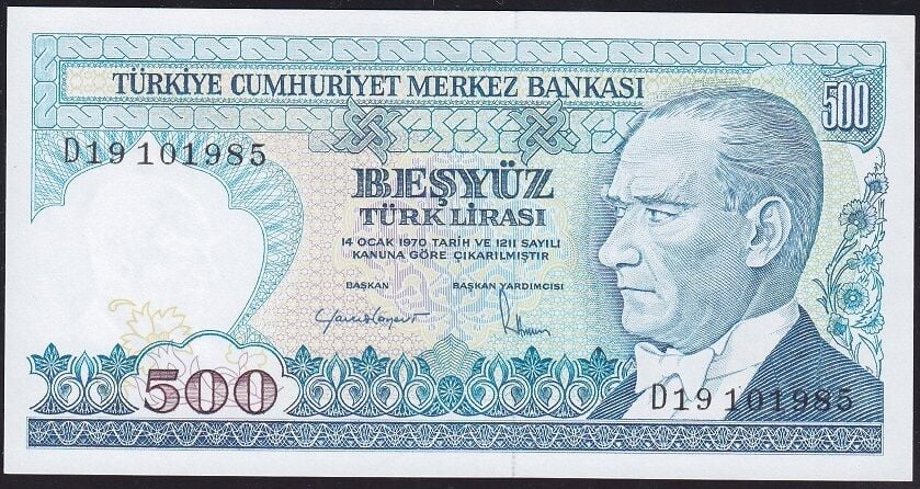 7.Emisyon 2.Tertip 500 Lira D19 101985 Çil