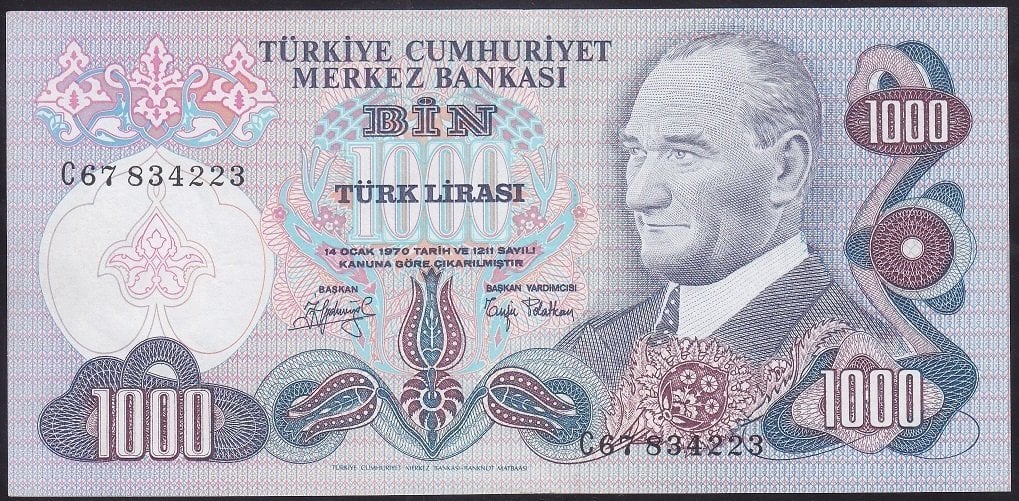 6.EMİSYON 2.TERTİP 1000 LİRA C67 834223 ÇİLALTI
