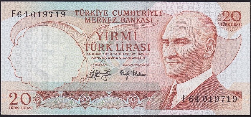 6.Emisyon 3.Tertip 20 Lira F64 019719 Çilaltı