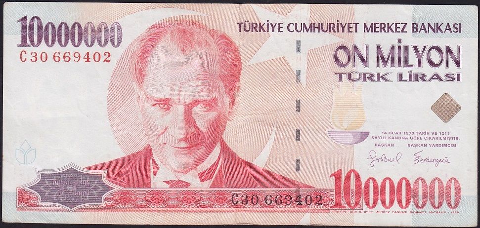 7.Emisyon 10 000 000 Lira C30 669402 Çok Temiz+