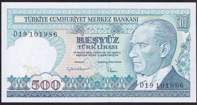 7.Emisyon 2.Tertip 500 Lira D19 101986 Çil
