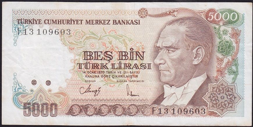 7.Emisyon 3.Tertip 5000 Lira F13 109603 Çok Temiz+