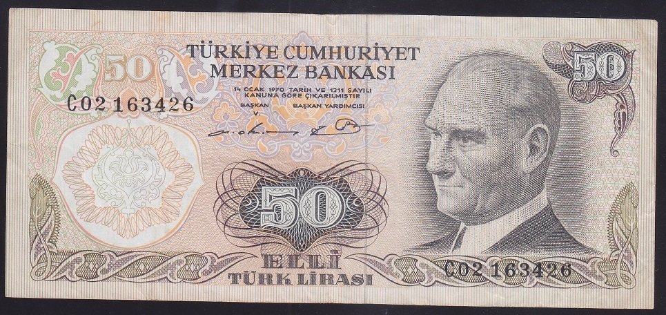 6.EMİSYON 1.TERTİP 50 LİRA C02 163426 ÇOK TEMİZ + eski kağıt para fiyatları