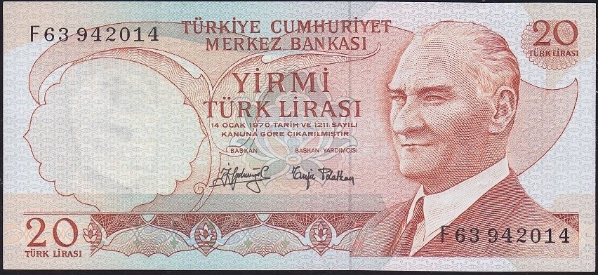 6.Emisyon 3.Tertip 20 Lira F63 942014 Çok Çok Temiz