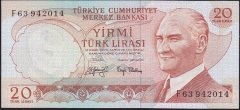 6.Emisyon 3.Tertip 20 Lira F63 942014 Çok Çok Temiz
