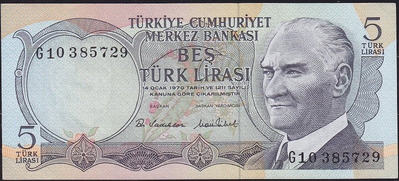 6.Emisyon 2.Tertip 5 Lira G10 385729 Çilaltı Çil