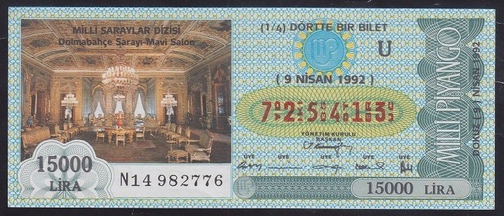 1992 9 NİSAN ÇEYREK BİLET U SERİSİ