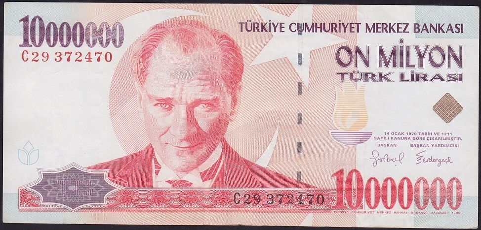 7.Emisyon 10 000 000 Lira C29 372470 Çok Temiz+