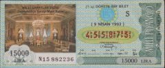 1992 9 Nisan Çeyrek Bilet - S Serisi - Dolmabahçe Sarayı Mavi Salon