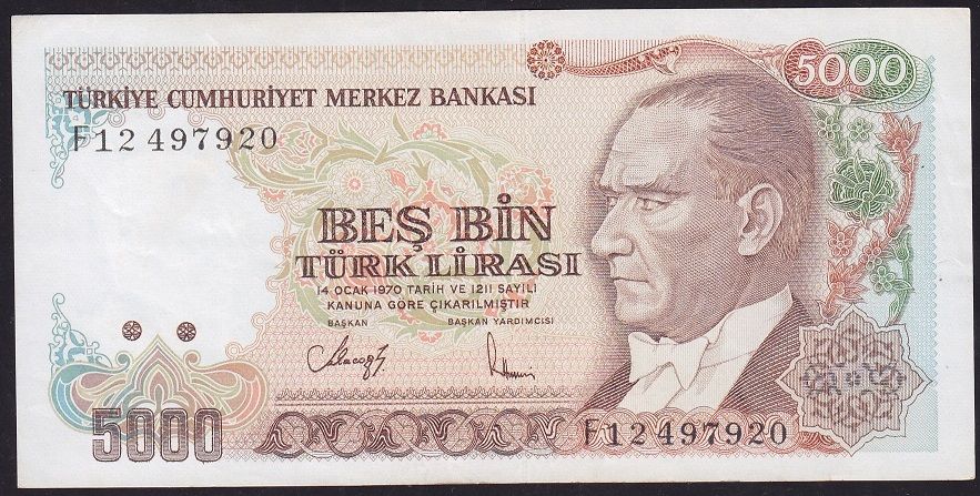 7.Emisyon 3.Tertip 5000 Lira F12 497920 Çok Çok Temiz+