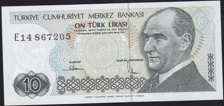 7.Emisyon 2.Tertip 10 Lira E14 867205 Çok Temiz +