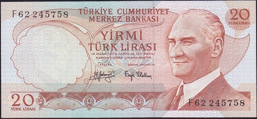 6.Emisyon 3.Tertip 20 Lira F62 245758 Çilaltı Çil