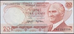 6.Emisyon 3.Tertip 20 Lira F62 245758 Çilaltı Çil