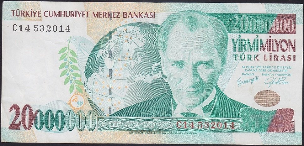 7.Emisyon 20 000 000 Lira C14 532014 Çok Temiz +