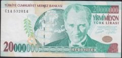 7.Emisyon 20 000 000 Lira C14 532014 Çok Temiz +