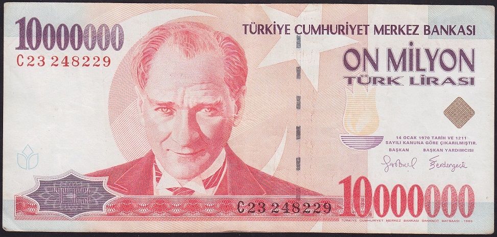7.Emisyon 10 000 000 Lira C23 248229 Çok Temiz+