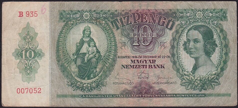 Macaristan 10 Pengo 1936 Çok Temiz+