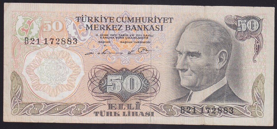 6.EMİSYON 1.TERTİP 50 LİRA B21 172883 ÇOK TEMİZ +