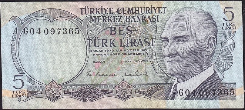 6.Emisyon 2.Tertip 5 Lira G04 097365 Çilaltı Çil