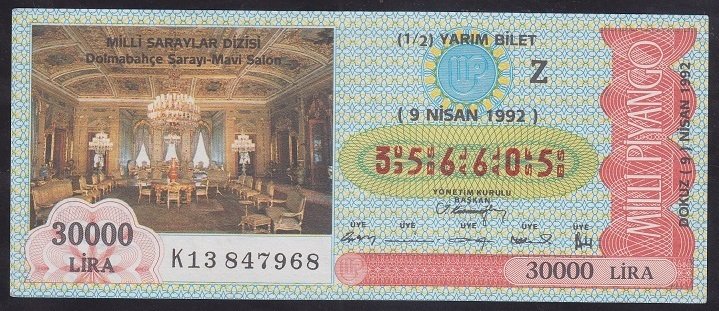 1992 9 NİSAN YARIM BİLET Z SERİSİ