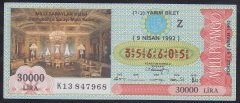 1992 9 NİSAN YARIM BİLET Z SERİSİ