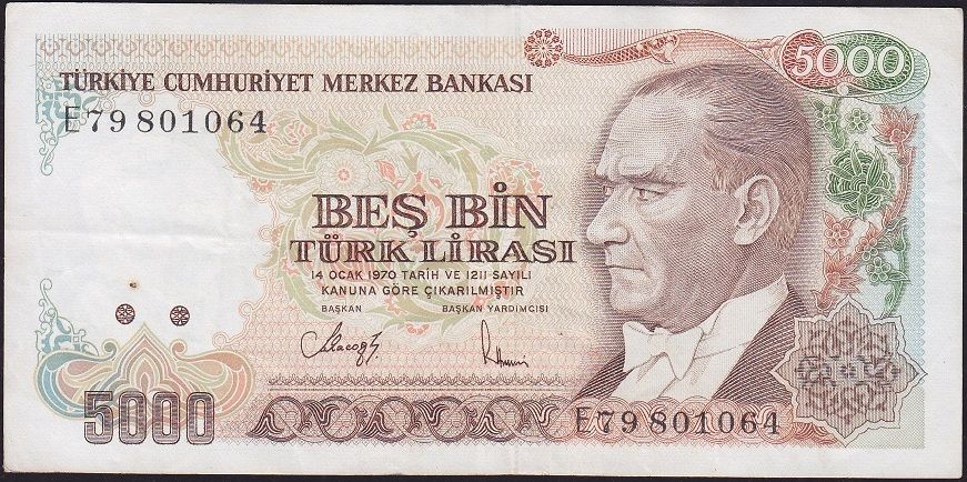 7.Emisyon 3.Tertip 5000 Lira E79 801064 Çok Temiz+