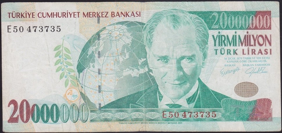7.Emisyon 20 000 000 Lira E50 473735 Çok Temiz