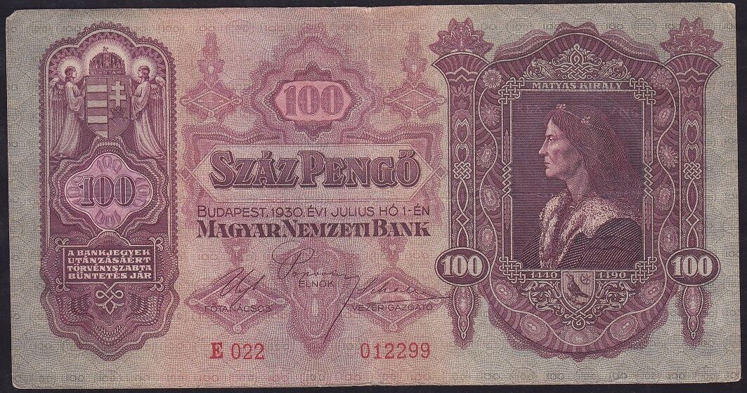 Macaristan 100 Pengo 1930 Çok Temiz+