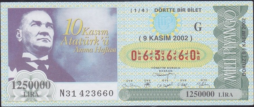 2002 9 Kasım Çeyrek Bilet - G Serisi