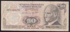 6.EMİSYON 1.TERTİP 50 LİRA A89 119250 ÇOK TEMİZ