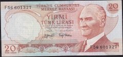 6.Emisyon 3.Tertip 20 Lira F56 601327 Çok Çok Temiz
