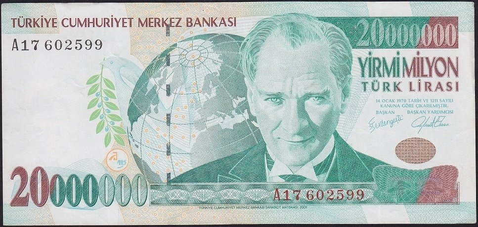 7.Emisyon 20 000 000 Lira A17 602599 Çok Temiz+