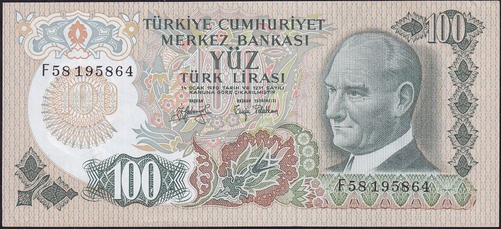 6.Emisyon 2.Tertip 100 Lira F58 195864 Çok Temiz+